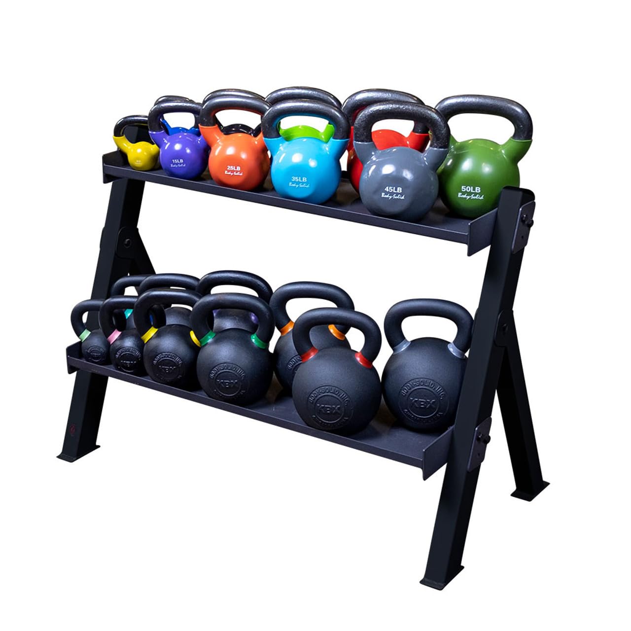 Body-Solid (GDKR100B) 3-Tier Kettlebell Rack - Compact, Durable Kettlebells Weight Stand for Home Gym, Fits 5-80 lb. Kettle bells