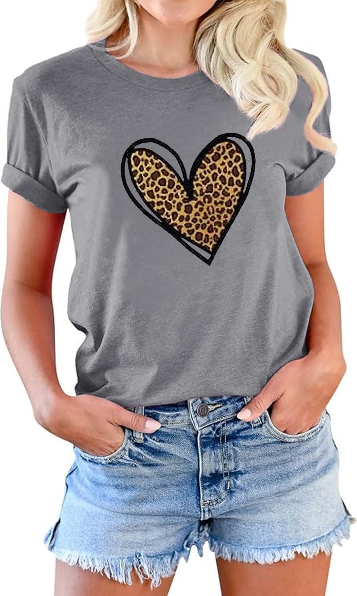 Valentine's Women's Wife's Day Graphic Tees Short Sleeve Heart Printed Shirts Blouse Tops