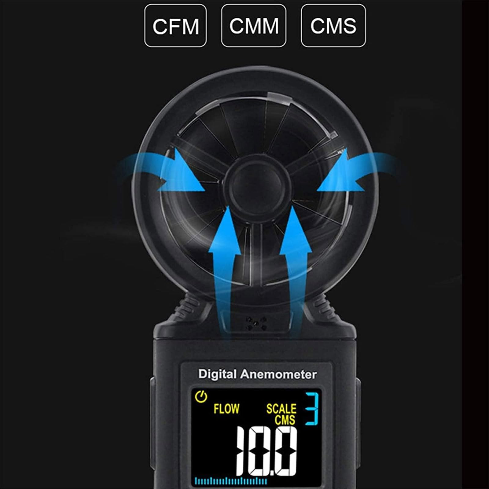JOSBY Anemómetro con Pantalla Digital LCD, medidor de Flujo de Aire para medir la Velocidad del Viento, la Temperatura y la sensación térmica, Tiempo de muestreo de 0,5 s/Pieza, para Volar y Escalar