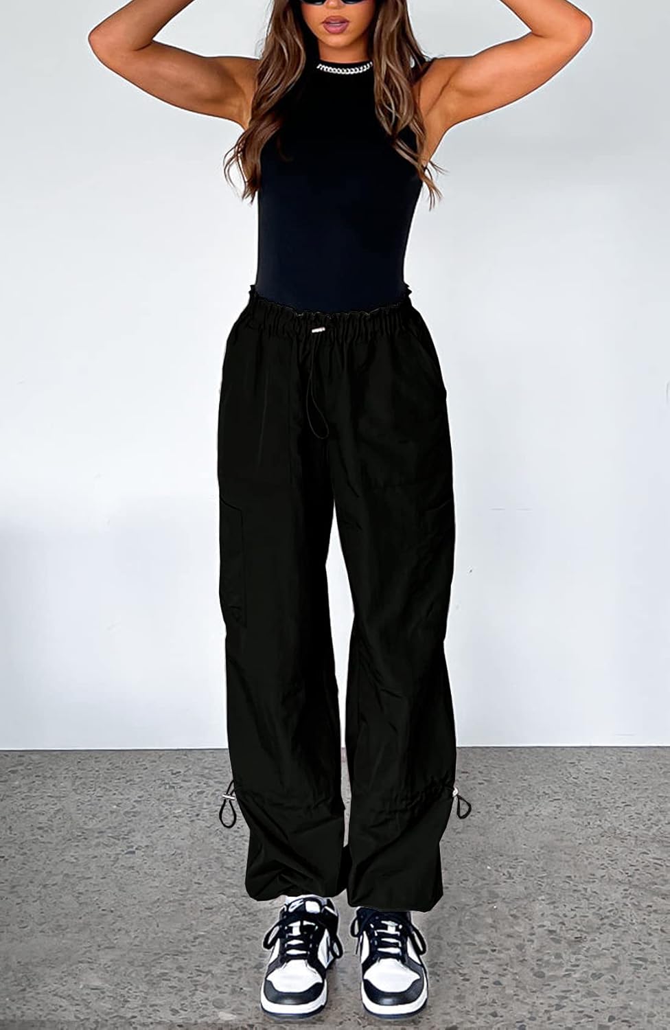 Waitfairy Cargo Pants Women Drawstring Elastic Waist Baggy Parachute Pants Woman Y2K Bottoms with Multiple Pockets - Image 3