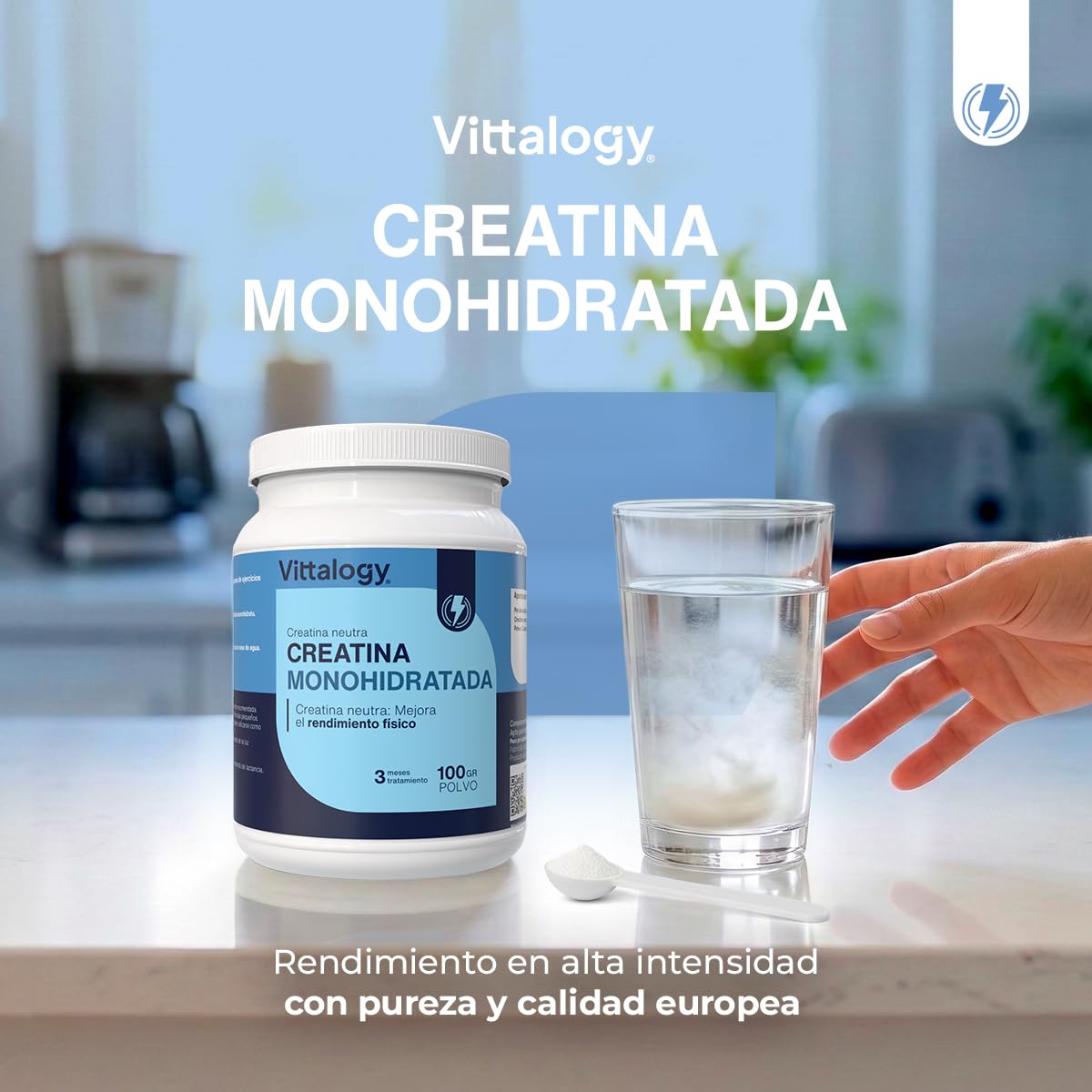 Creatina Monohidratada Vittalogy 300g Micronizada Pura Vegana Sin Gluten - Pack 3