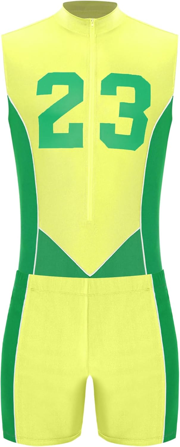 Mens 2pcs Color Block Sport Set Sleeveless Gymnastics Leotard Shorts Set Wrestling Singlet Bodysuit Fluorescent Yellow Green X-Large