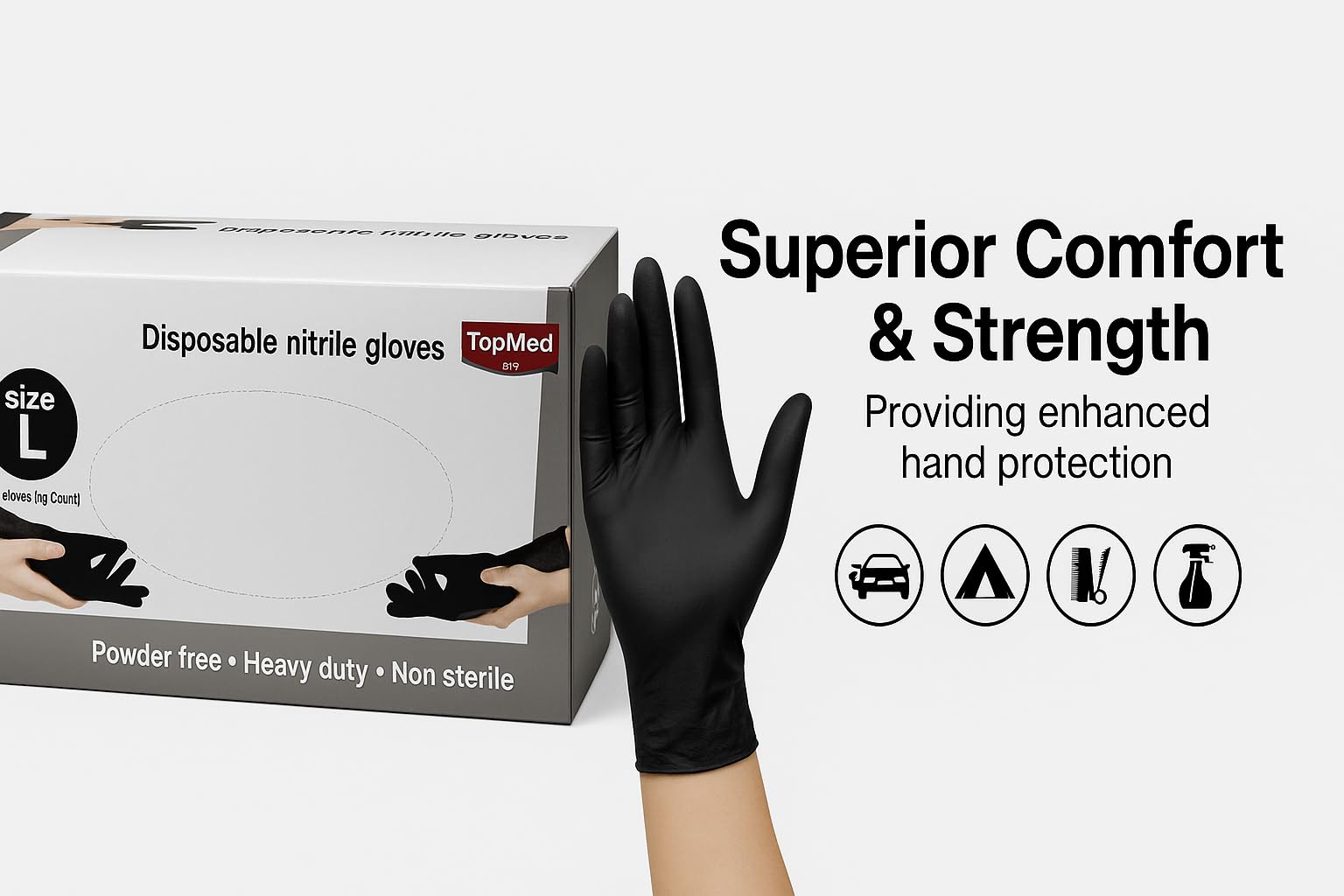 TOPMED ETS Nitrile Gloves Household Cleaning Gloves Powder-Free Latex-Free, Non-Sterile Black 100-Count (Small)