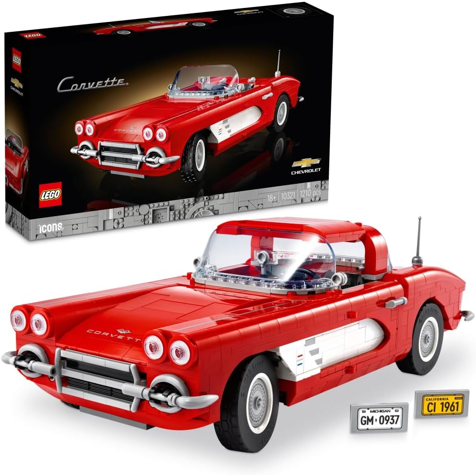 Icons Corvette Set, Classic Model Sports Car Kit for Adults to Build Featuring an Iconic American Chevrolet, Collectible Gifts for Men, Women, Him or Her 10321