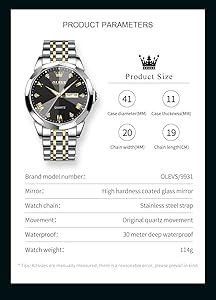 OLEVS Watch for Men Diamond Business Dress Analog Quartz Stainless Steel Waterproof Luminous Date Two Tone Luxury Casual Wrist Watch