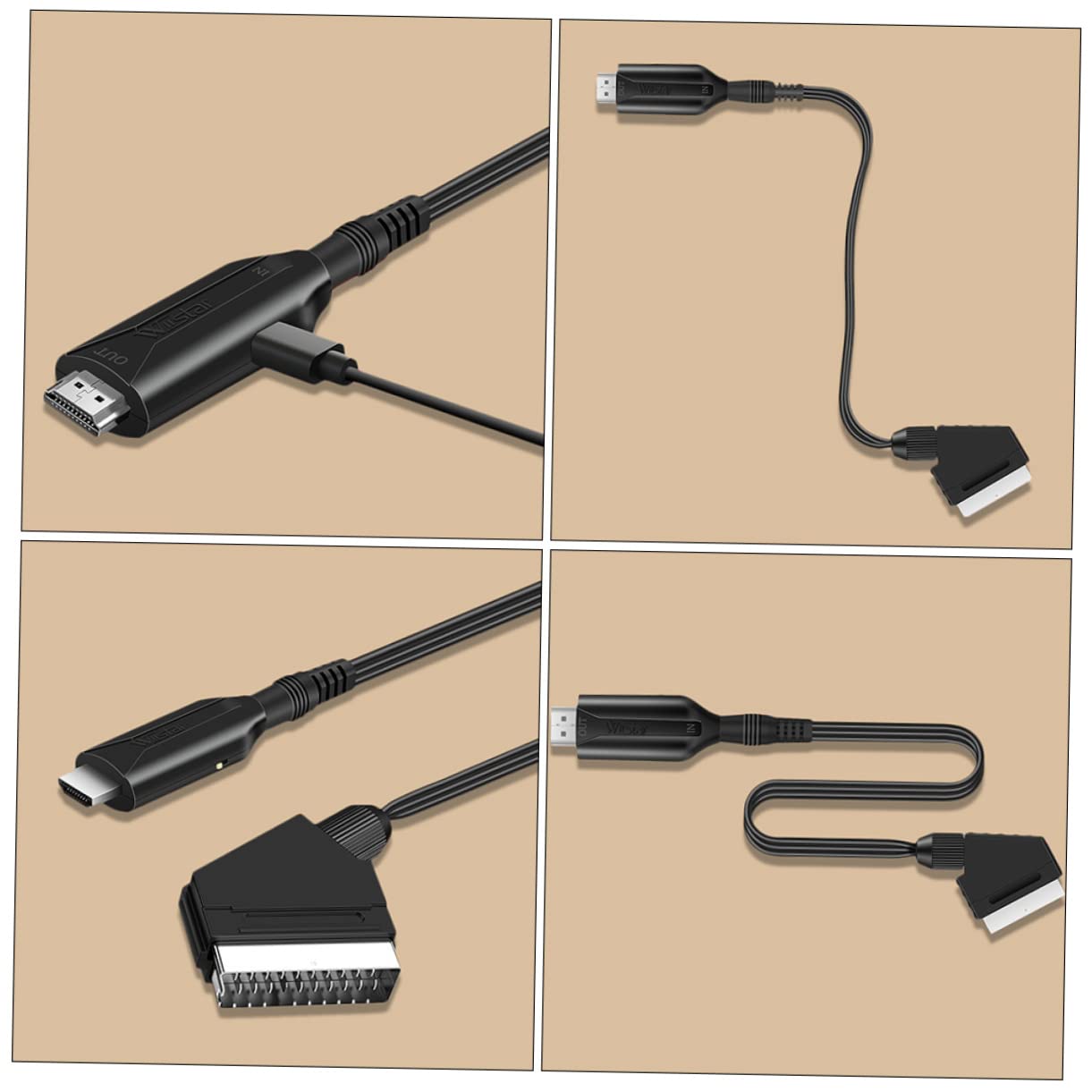 SHINEOFI 5 Pezzi Convertitore Video Scart Adattatore Audio e Video per Tv Vhs e Dvd Design Compatto e Alimentato Tramite USB Consumo