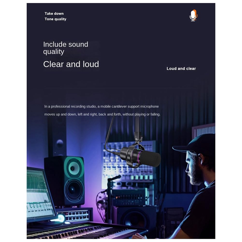 Geuxe XLR USB Dynamic Microphone with Dubbing Recording Stent for Connection Sound Card Computer Live Singing Game