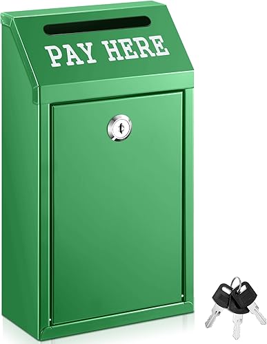 Miniatura 21 de Caja de dinero segura para recolección de dinero, caja de donación de metal con cerradura para montaje en pared preperforado, buzón de entrega de