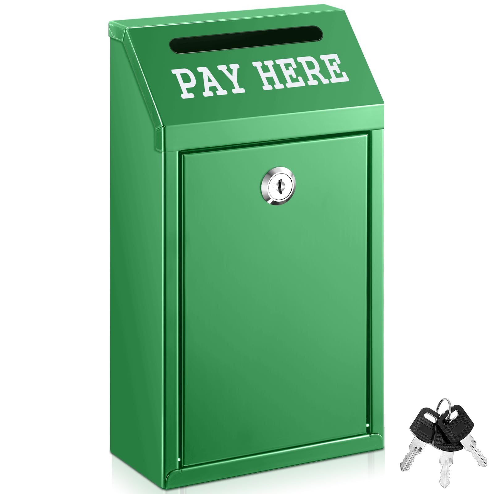 Yaocom Safe Cash Box Money Collection Metal Donation Box with Lock Wall Mount Pre Drilled Mailbox Delivery Ballot for Home Office Outdoor Self Serve Stand(Green,10.2 x 5.7 x 2.8 Inch) — image 1