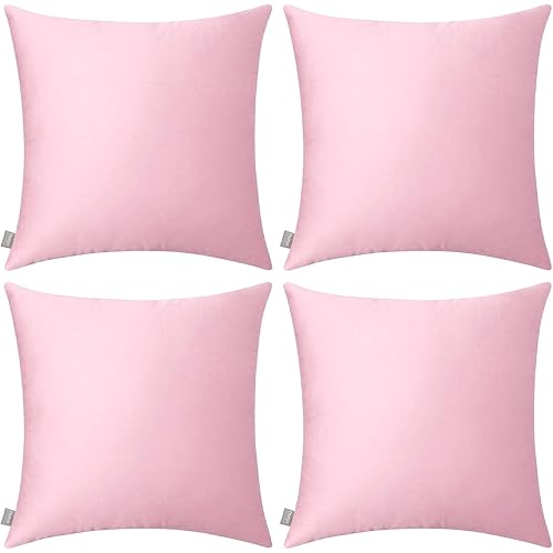 Thmyo 4-Pack 100% Cotton Comfortable Solid Decorative Throw Pillow Case Square Cushion Cover Pillowcases Blank Pillow Covers Valentines Day DIY Throw Pillowcase for Sofa Bed(20x20inch/50x50cm,Pink)