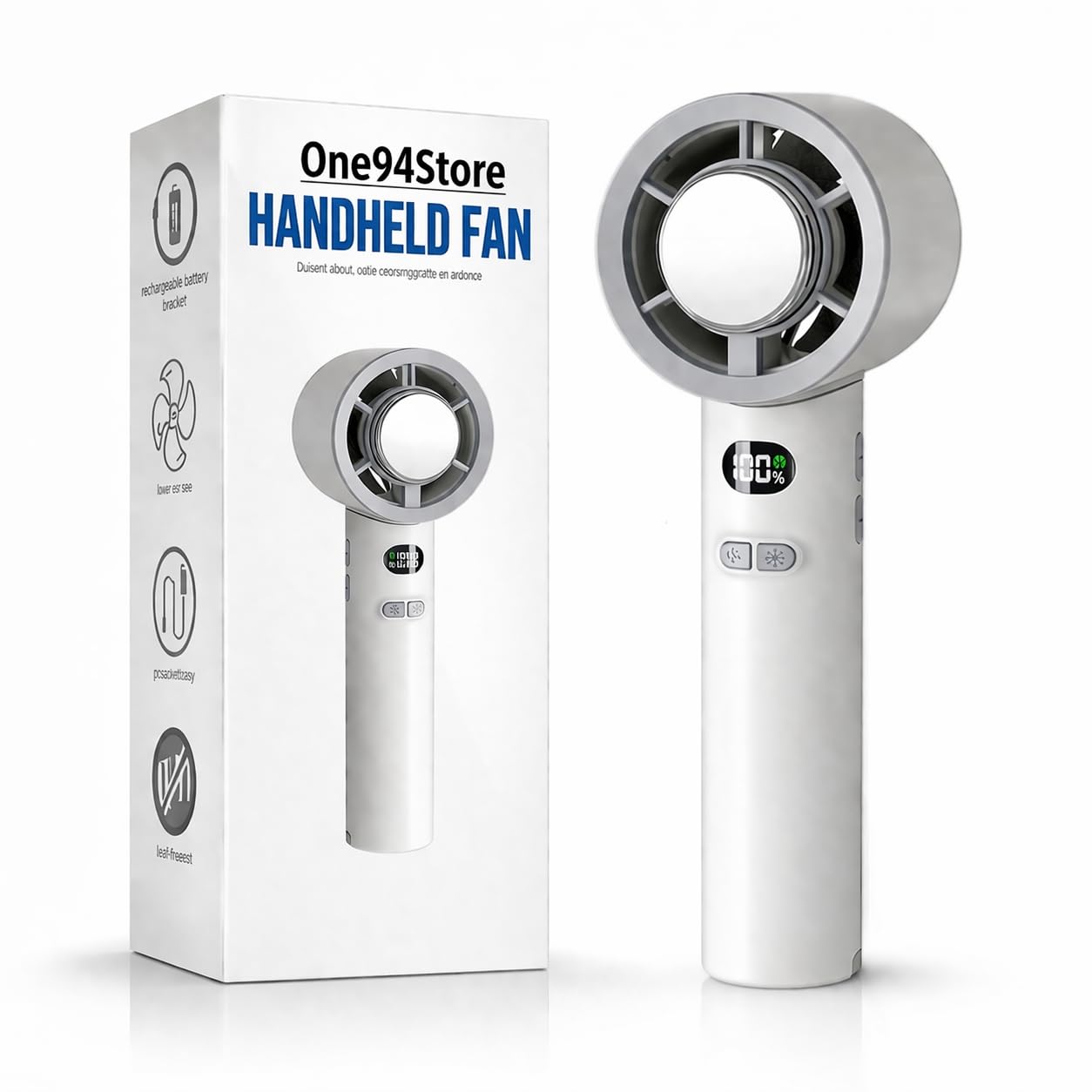 One94Store Portable Hand Fan | 1800mAh Rechargeable Battery | Digital Display | Touch Control | 3 Speed Modes with 150 speed dailing Button | Personal Cooling Fan for Home, Office & Travel - white-image-32