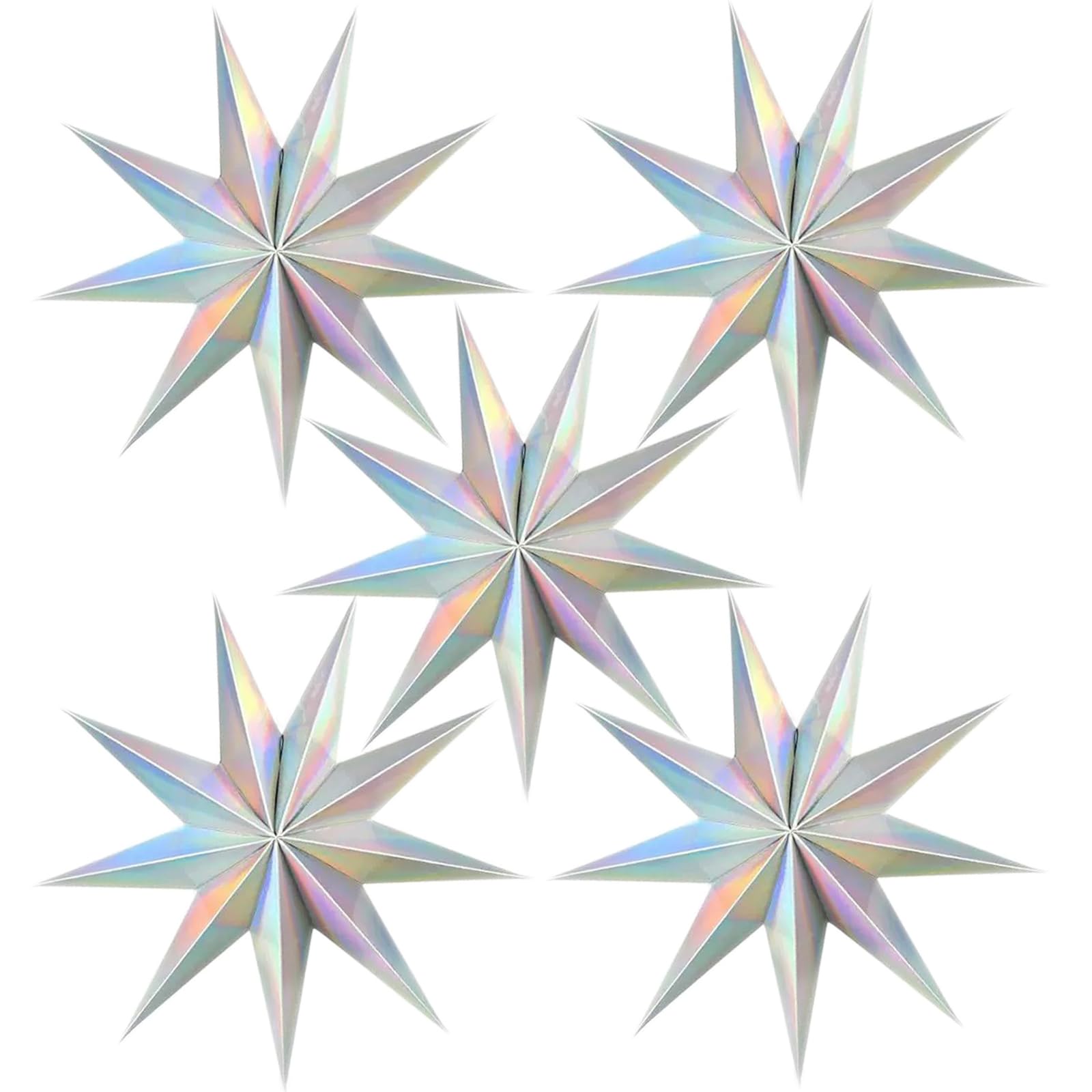 Étoile de Noël en papier argenté haut de gamme à 9 branches pour suspension chic lot de 5 pièces