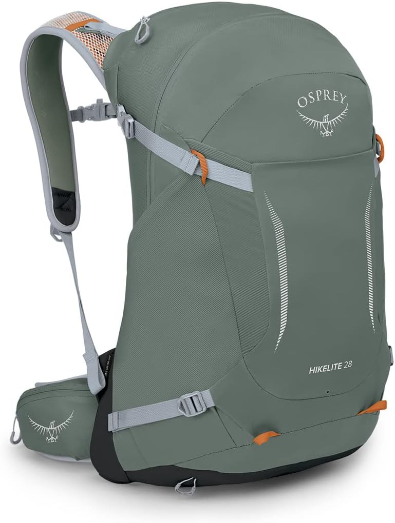 Osprey Hikelite 28L Lightweight Hiking Backpack - Durable Travel Daypack with Rain Cover for Men and Women, Pine Leaf Green, M/L