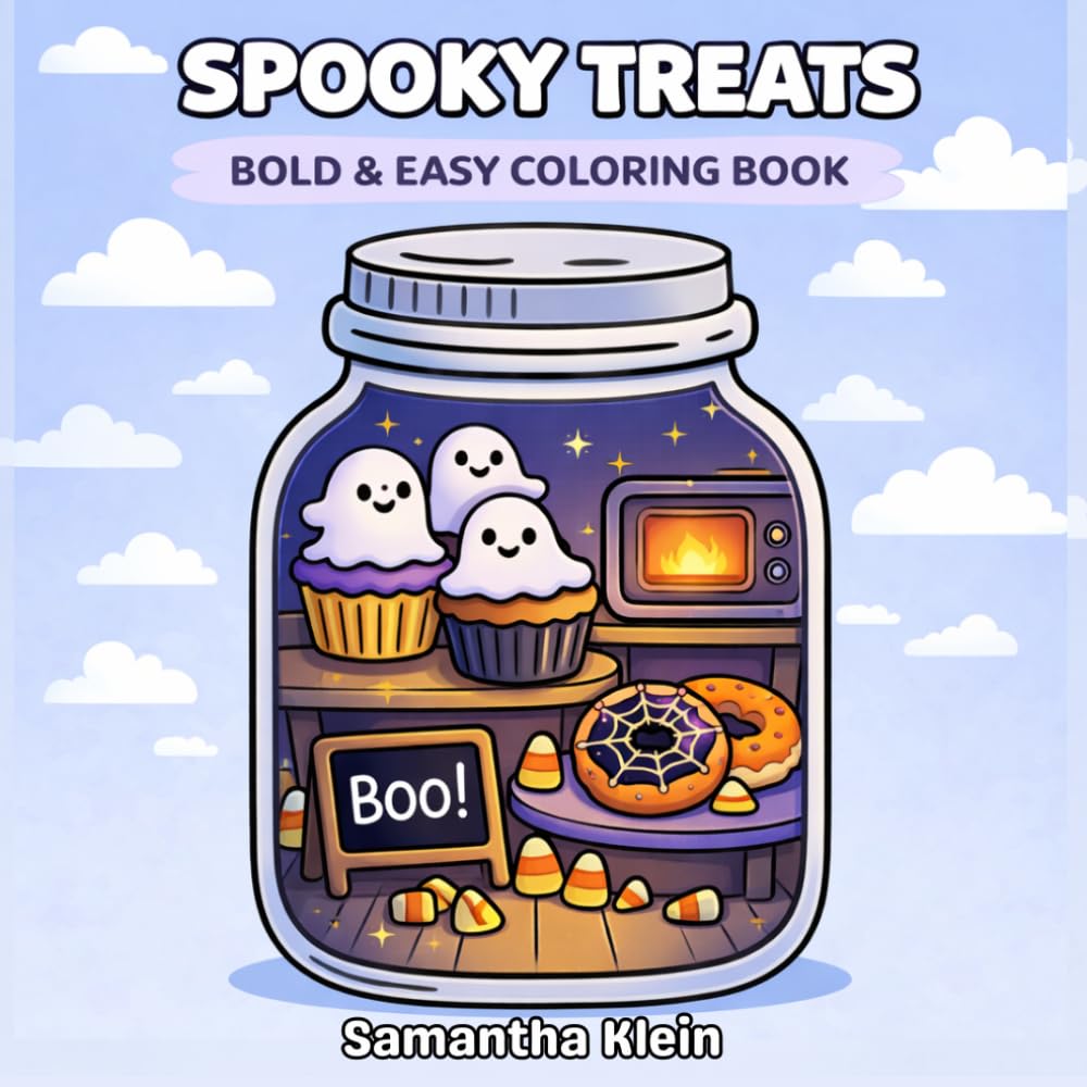 Spooky Treats - Cute & Cozy Halloween Bold & Easy Coloring Book for Kids and Adults: 40 Designs with Snacks and Sweet Food for Relaxation (Spooky Cozy Series)