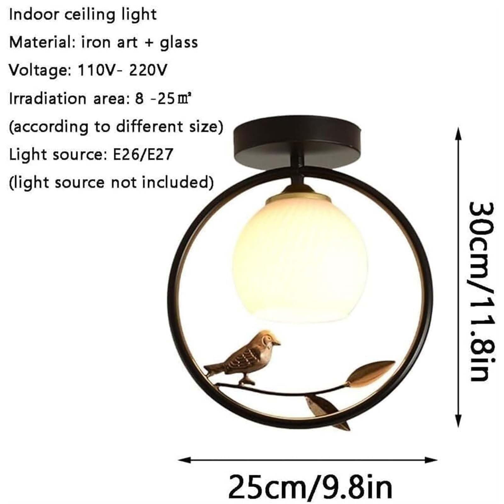 Lampa sufitowa do montażu podtynkowego – nowoczesny wzór ptaka ze szklanym kloszem kuli, idealna do przedpokoju, przedpokoju, sypialni, stylowa oprawa oświetleniowa do domu