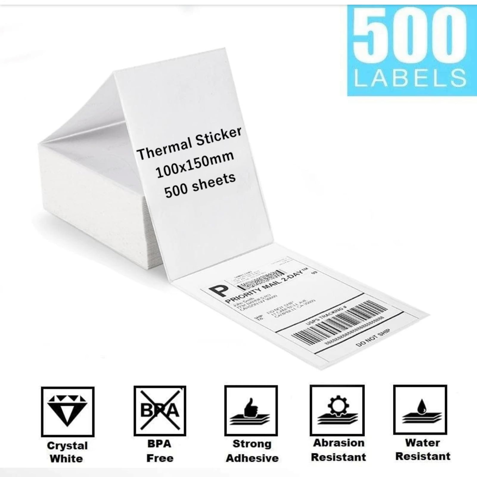 Lot de 500 étiquettes thermiques perforées pliées - Adhésif puissant pour