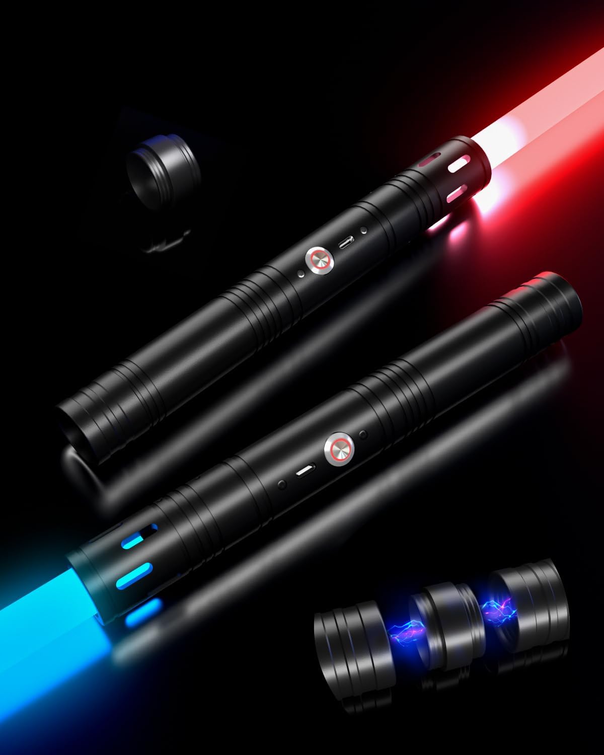 Dueling Lightsaber Toy Real Lightsaber 20 Colors 4 Modes Sounds 2-in-1 Detachable Light Saber Type-C Rechargeable Light Saber for Kids and Adults Black