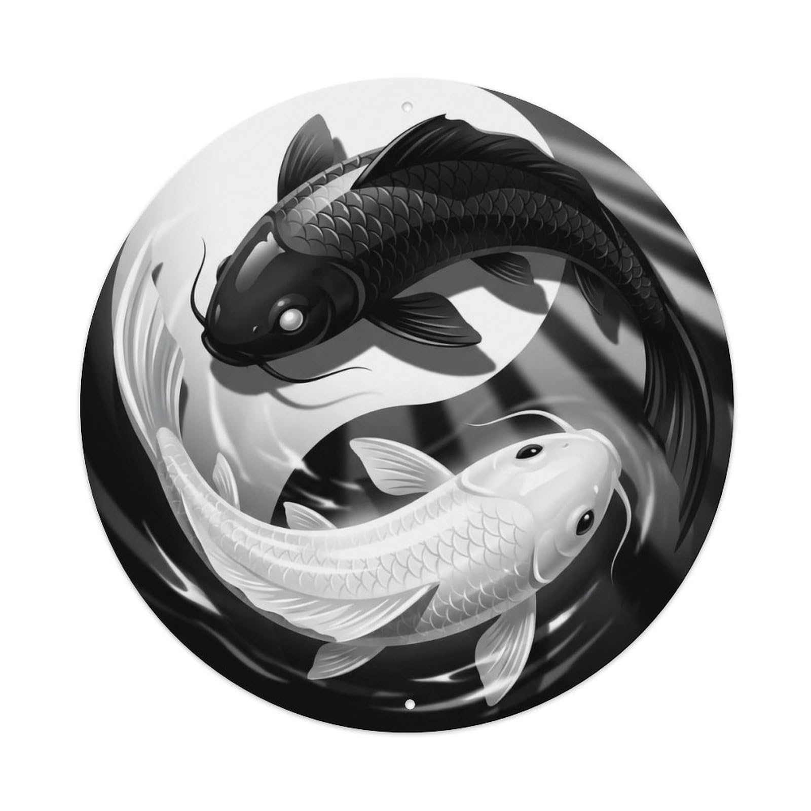 Tai Chi Koi Fish Obsidian Pearl Shine Gleam Metal Tin Sign