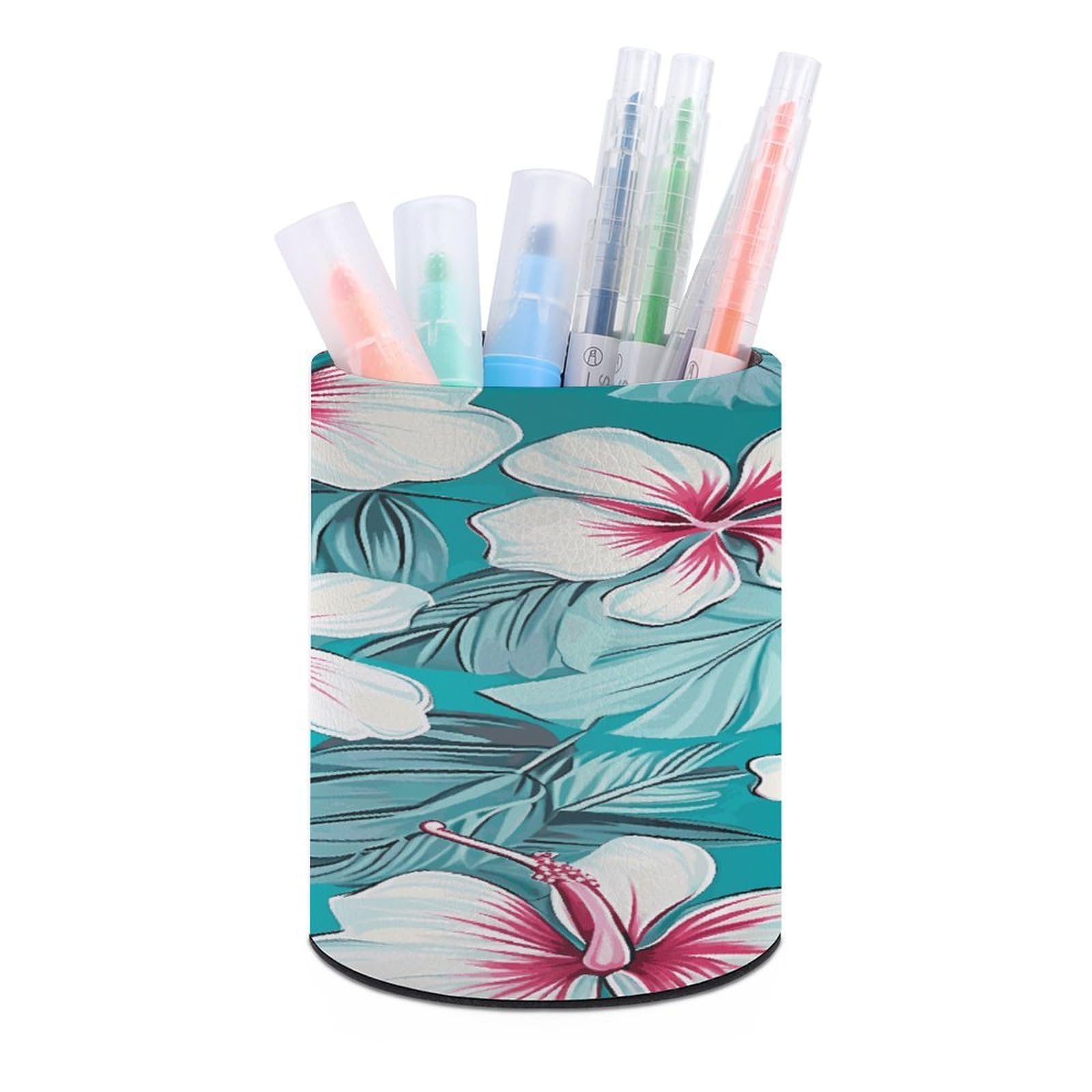 FekiLoot Tropical Hibiscus Flowers Pen Holder Personalized Desktop Pencil Holders Case Office Accessories Container Box for Round Pen Cup Desktop Organizer Makeup Brush Holder Caddy Storage