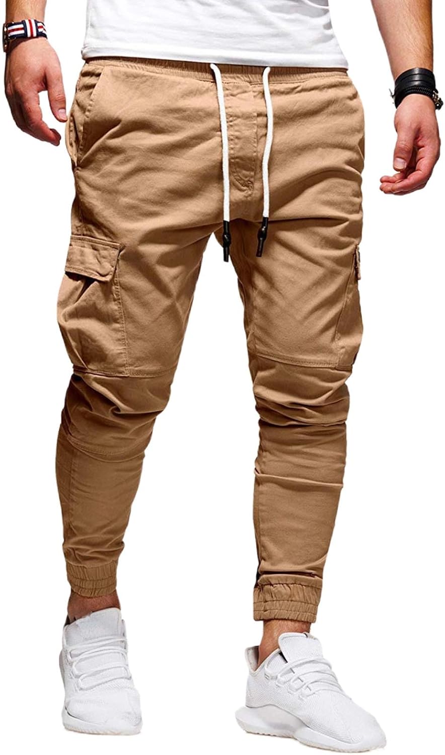 Men's Cargo Joggers Drawstring Waist Cargo Pants for Men Twill Track Jogging Sweatpants Tapered Joggers with Pockets 3X-Large Khaki - Image 1 of 3
