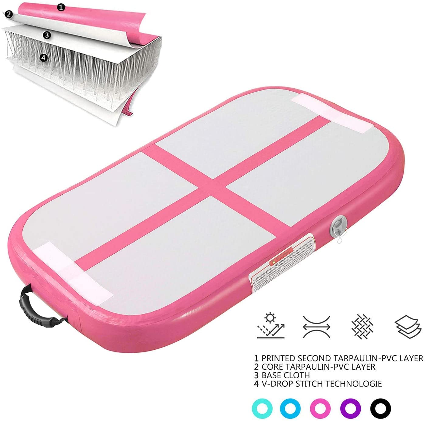 FBSPORT Airtrack - Tappetino da ginnastica con pompa ad aria, spessore 20 cm, spessore 60 cm, con borsa per il trasporto, per casa, esterni, yoga