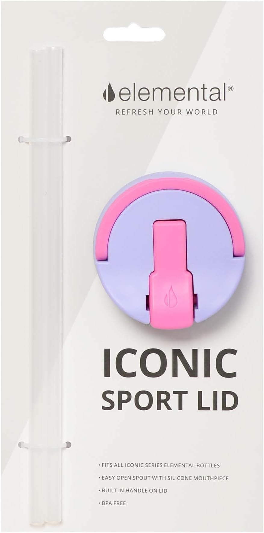 Elemental Iconic Sport Lid Replacement & Straw Pack, Fits all 14oz, 20oz, and 32oz Iconic Water Bottles - Lilac Tie Dye