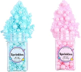 Edible Pink and Blue Sprinkles for Cake Decorating, Pink Pearl Sprinkles, Blue Pearl Sugar Sprinkles for Macaron, Cake, Cupcake, Waffles, Cookies, and Ice Cream(120g/4.2oz)