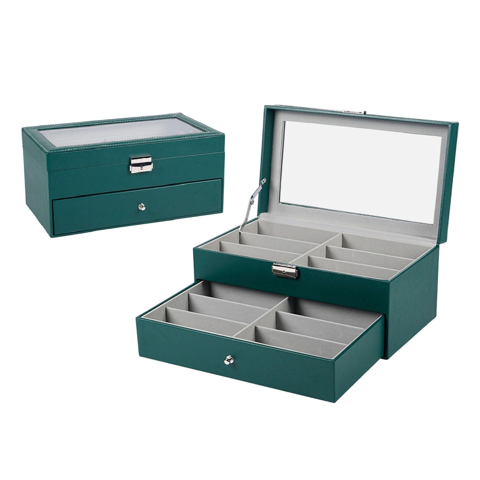 Organizador de Gafas de Sol Vitrina Gafas Caja Almacenamiento con Cerradura 2 Capas Cuero PU 12 Ranuras Forro Suave para Relojes Joyería