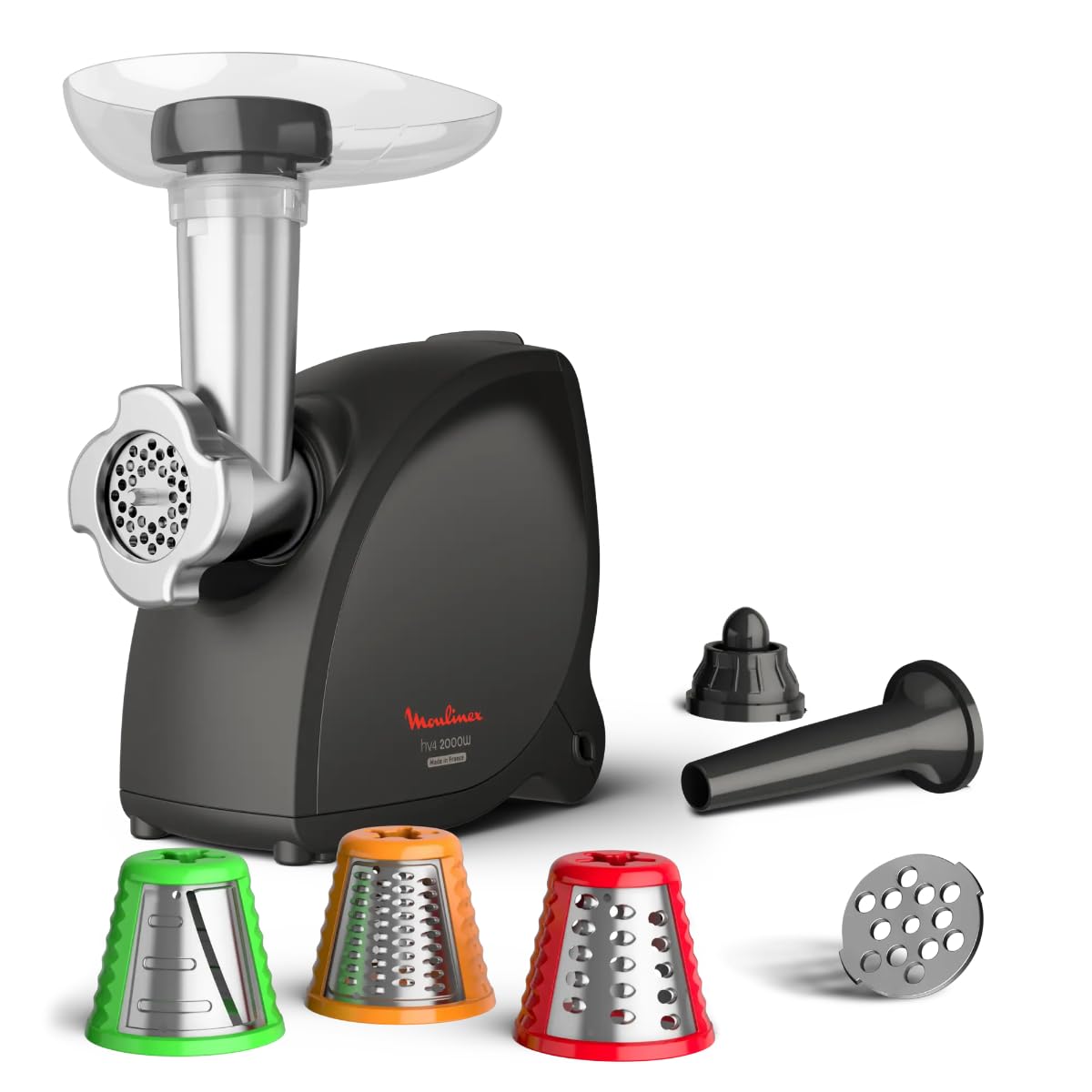 Moulinex HV4 Successor Picadora de carne, 2000 W, Picado perfecto hasta 2,3 kg/min, Versatilidad, Corte de verduras, salchichas y kebbés, Mango, Rendimiento duradero, fabricado en Francia ME472832