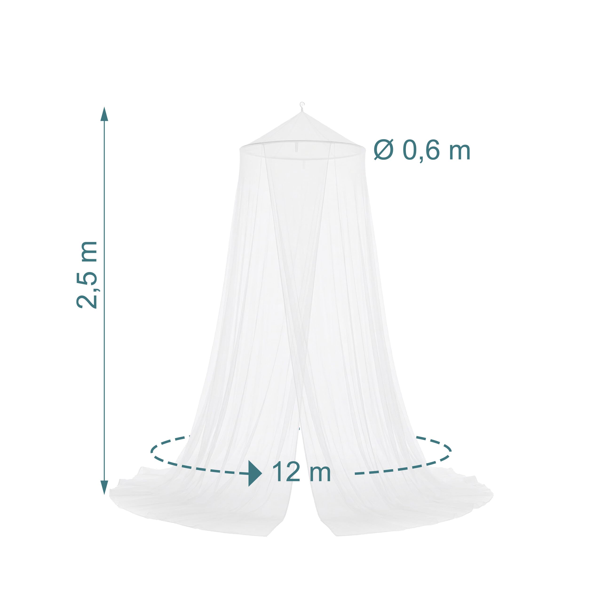 Relaxdays Moustiquaire, H x D : 250 x 60 cm, XXL pour lit Simple et Double, Maison & Voyages, avec Sac, Blanche