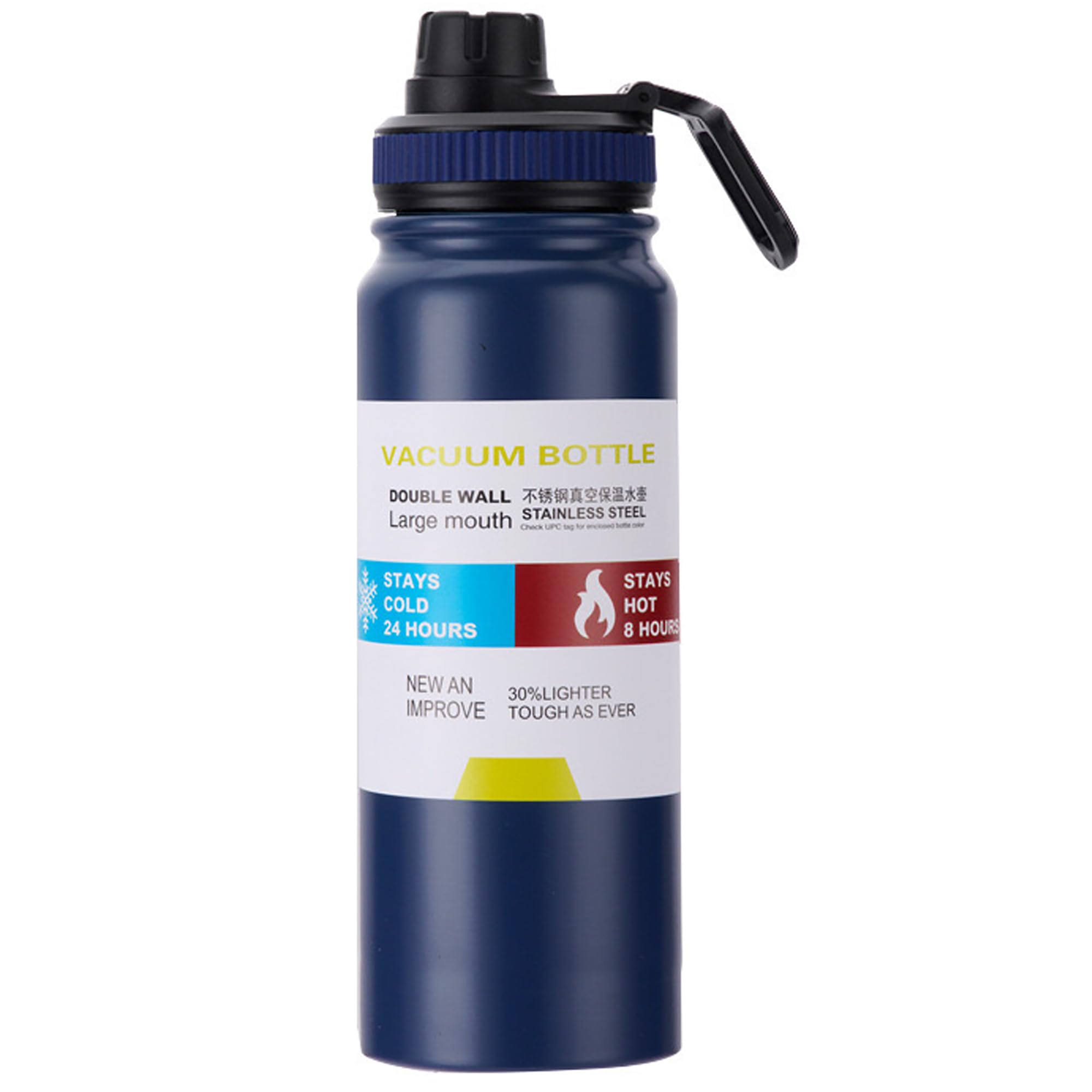 800ml Insulated Water Bottles with Wide Mouth,Stainless Steel Metal Bottle with Leak Proof Lids - Great for Work, Travel/Men, Women-Blue