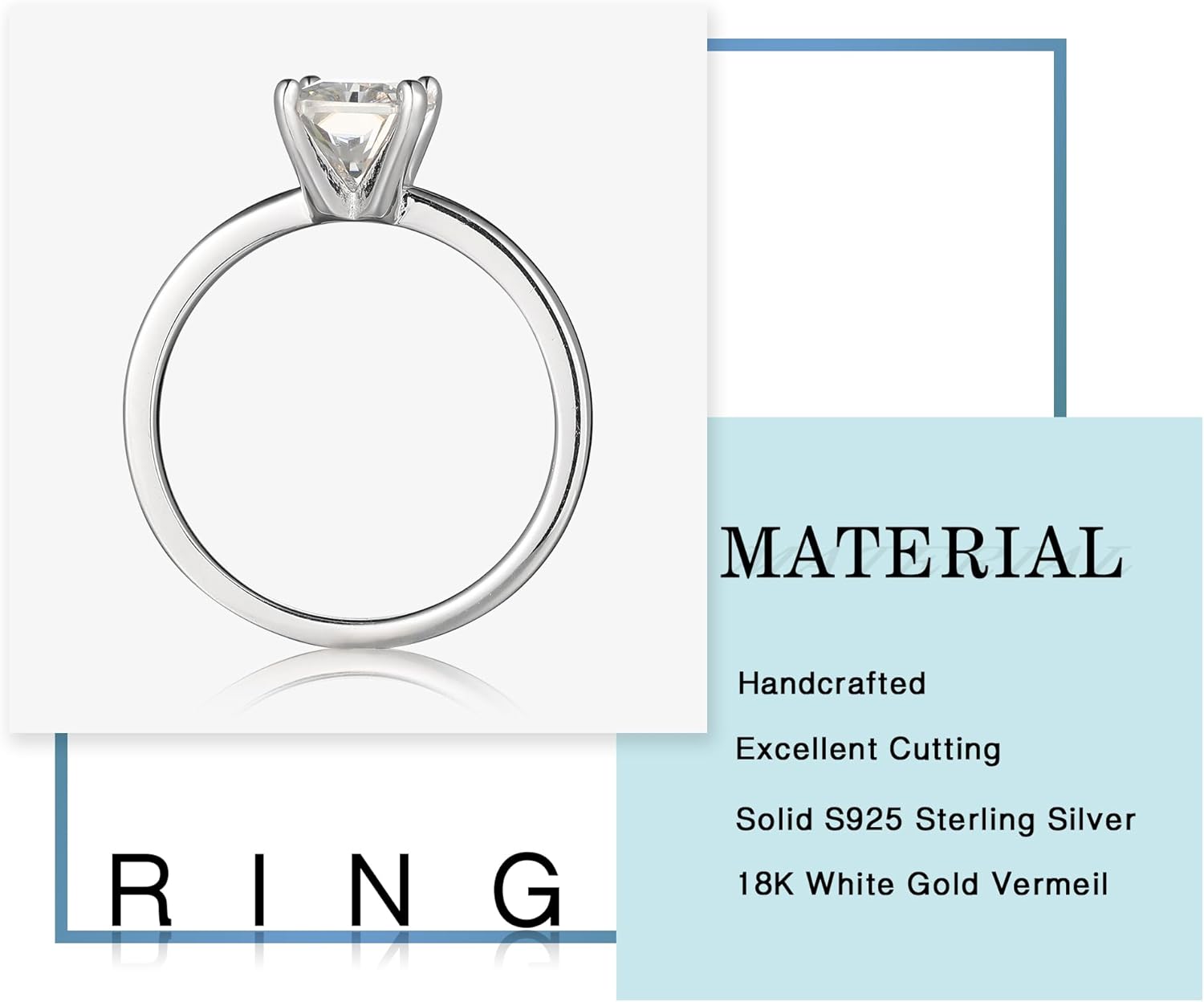 MOOSEA Radiant Cut Moissanite Rings for Women, 2CT Lab Created Moissanite 925 Sterling Silver Engagement Rings for Women Classic Solitaire Engagement Ring - Image 6