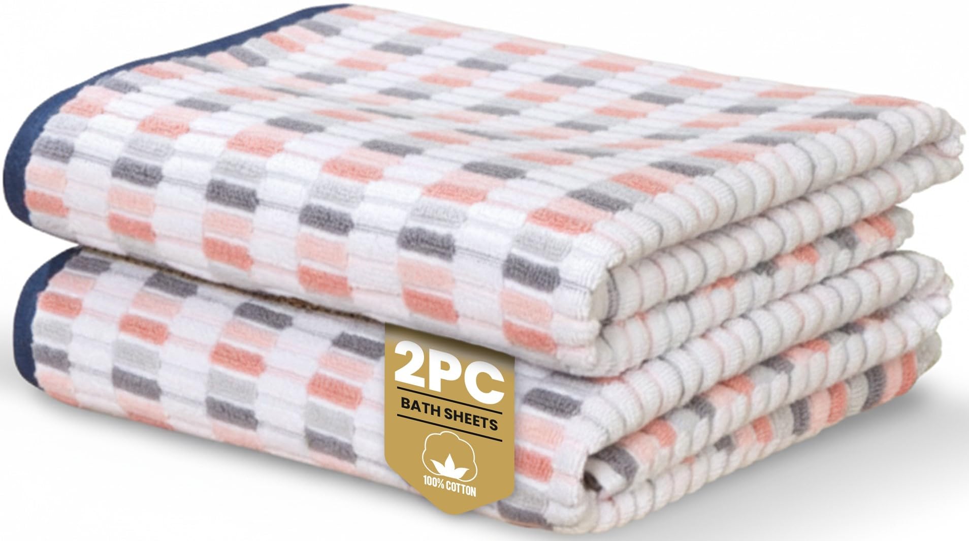 Rapport Home Santa Cruz Bath Sheets 2 Pack | Blush | 90x140cm | Luxurious 500GSM 100% Cotton | Oeko-Tex Certified Absorbent & Soft Bathroom Towels