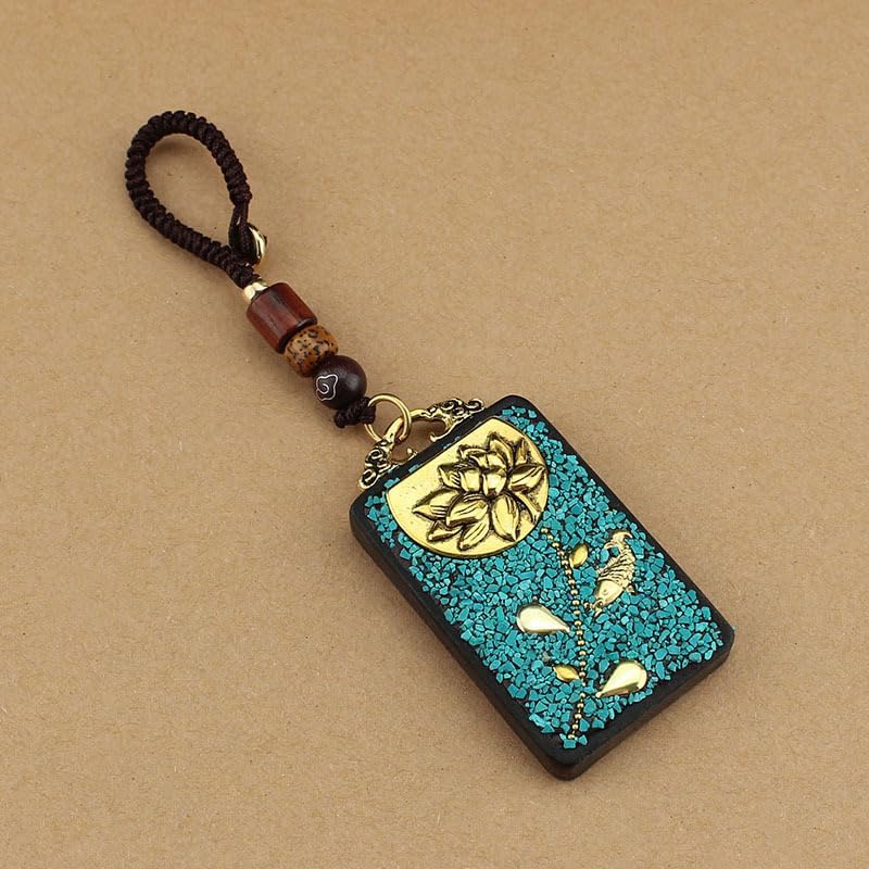 Mascot pendant Men's and Women's Wear Accessories 复古手作尼泊尔象神黑檀木唐卡汽车钥匙扣挂件异域风情包包挂饰品 1Pcs(1Pcs(红色）吉祥象神无事牌唐卡黑檀木钥匙扣)