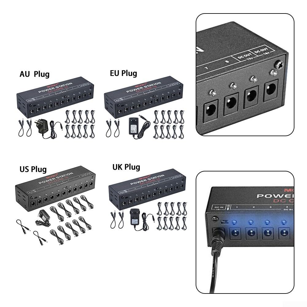 Fuente de alimentación para pedal de efecto guitarra, 10 salidas de CC aisladas, 9 V, 12 V, 18 V-UK