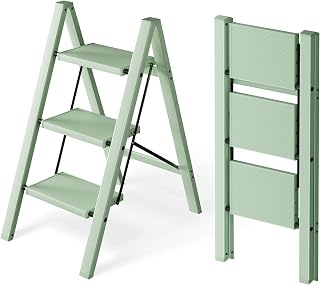 HillhutApex Aluminum Step Stool Foldable,3 Step Ladder (Pale Green)