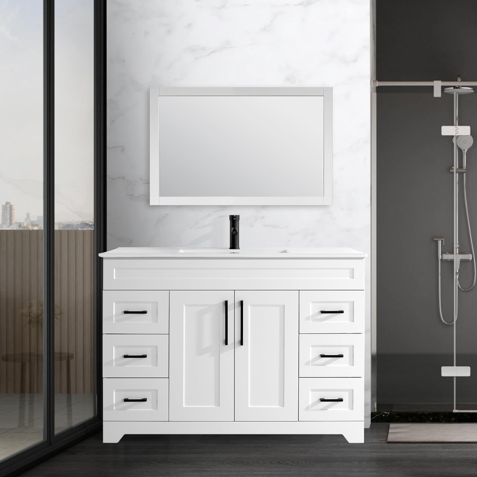 CBHME 48” Bathroom Vanity Cabinet with Sink Combo Set, Modern Bathroom Storage Cabinet with Undermount Resin Sink, Soft Closing Doors and 6 Drawers