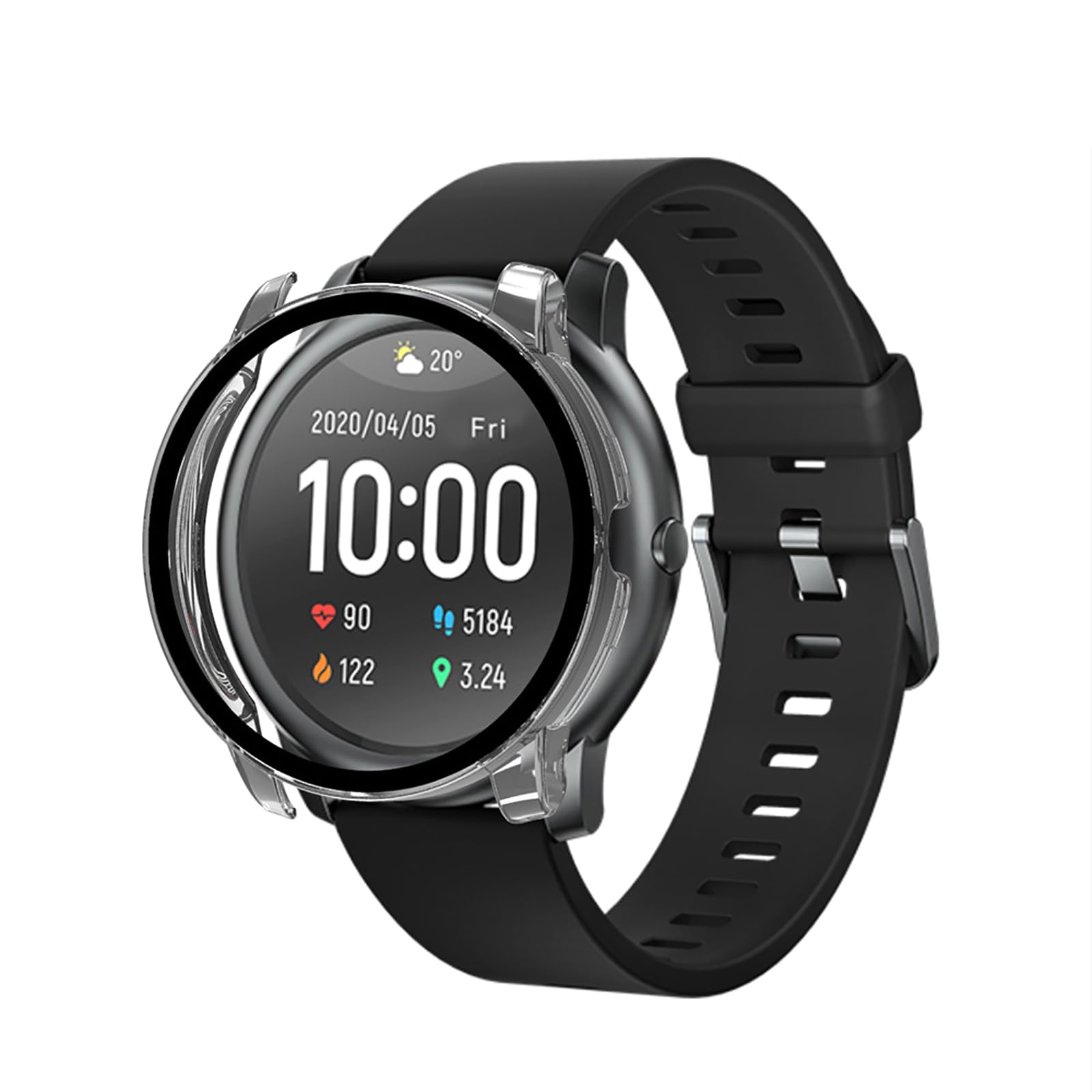 Custodia Rigida In PC Con Protezione Schermo In Vetro Temperato Per Orologio Haylou LS05, Nero, Copertura Totale - 2