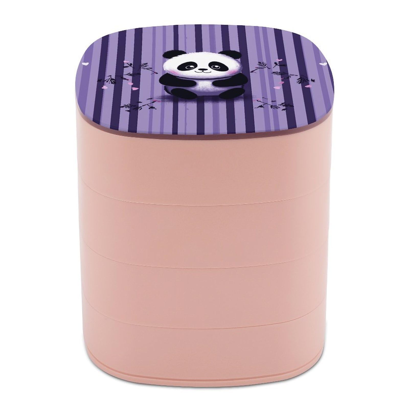 VstaDank Purple Striped Panda Jewelry Box 360° Rotatable Jewelry Organizer 4 Layers Jewelry Case with Lid Fashion Portable Earring Holder for Bracelets Rings Bracelets Vanity