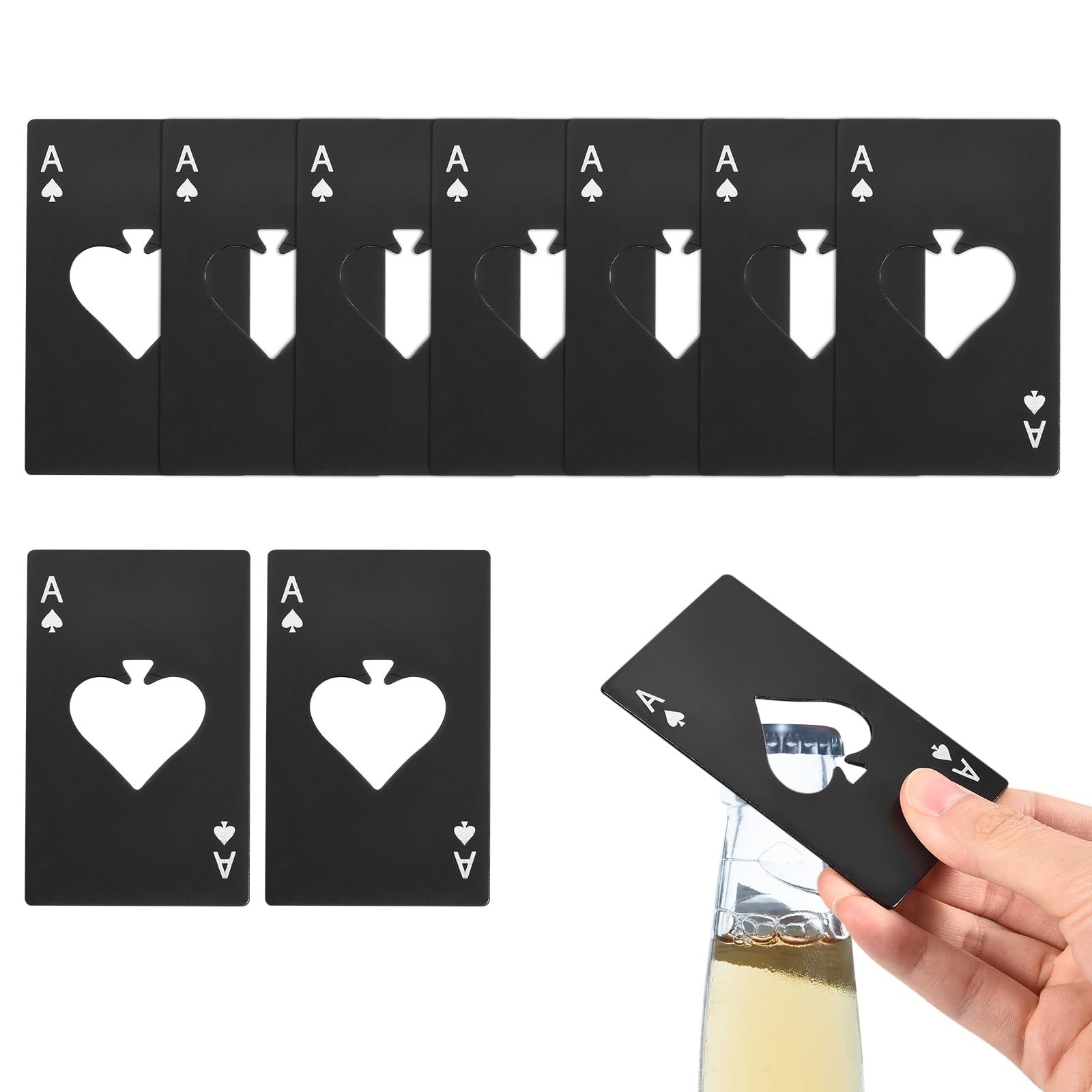 uxcell 10pcs Ace of Spades Bottle Opener, Stainless Steel Credit Card Size Beer Bottle Opener for Wallet Pocket, Can Cap Openers for Wedding Party Bridal Shower Present, Black