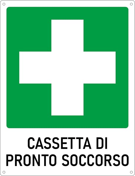 AIESI® Cartello Segnaletico “Cassetta di Pronto Soccorso” in alluminio 16x21 cm con fori per fissaggio a parete - 1