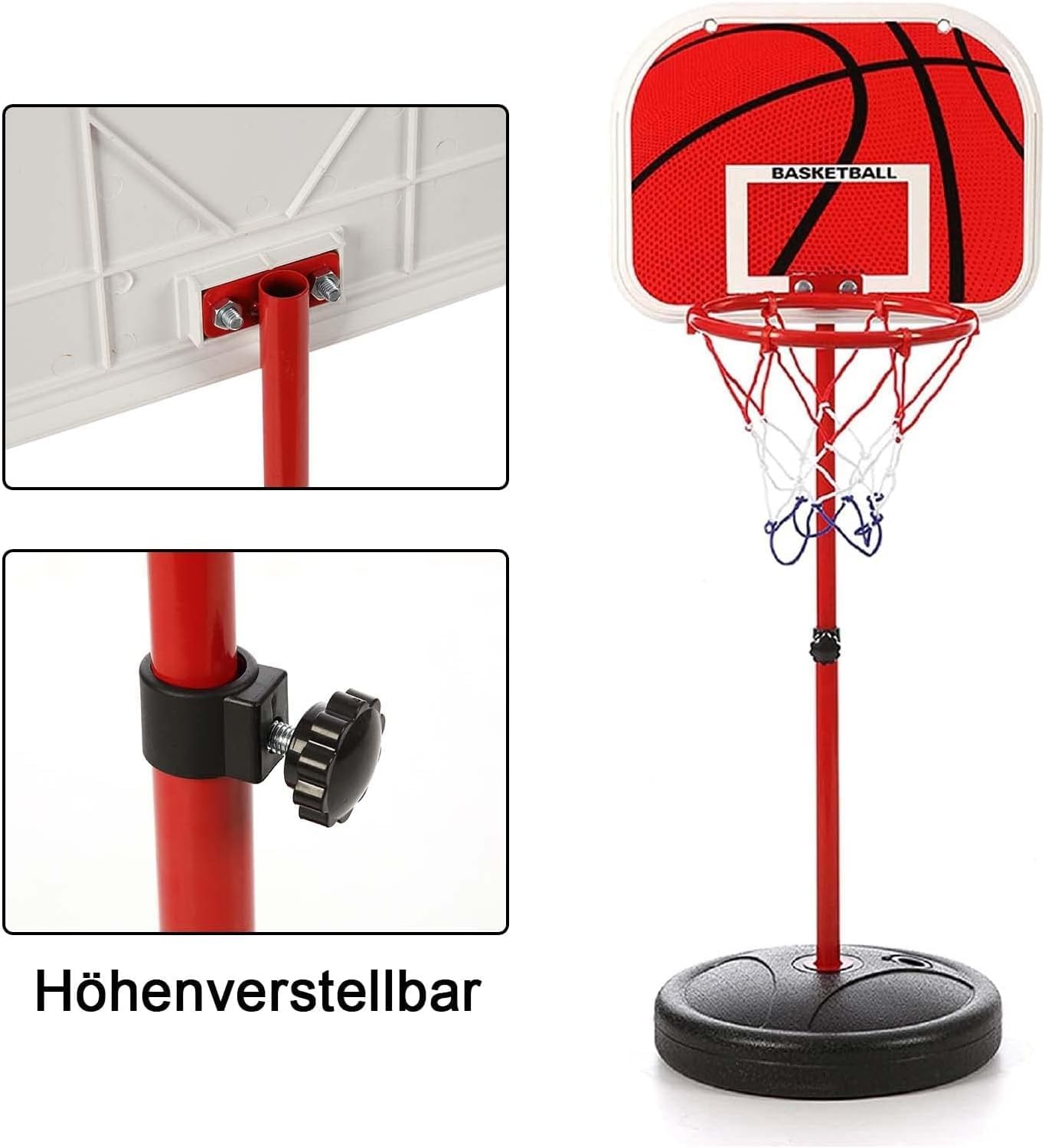 Tragbarer Basketballkorb Kinder 150cm Freistehender Basketballständer Outdoor Indoor Metall Rot