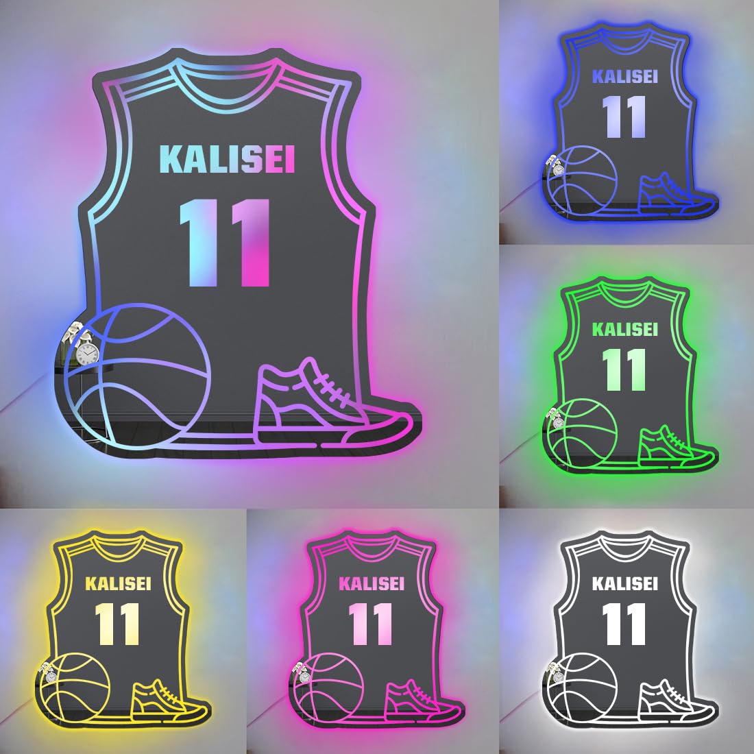 Personalized Basketball Jersey Mirror Neon Sign, Custom Name&Number Acrylic Light Up Basketball Led Neon Signs, Birthday Christmas Sports Wall Art Gifts for Basketball Lovers Boyfriend Son Husband
