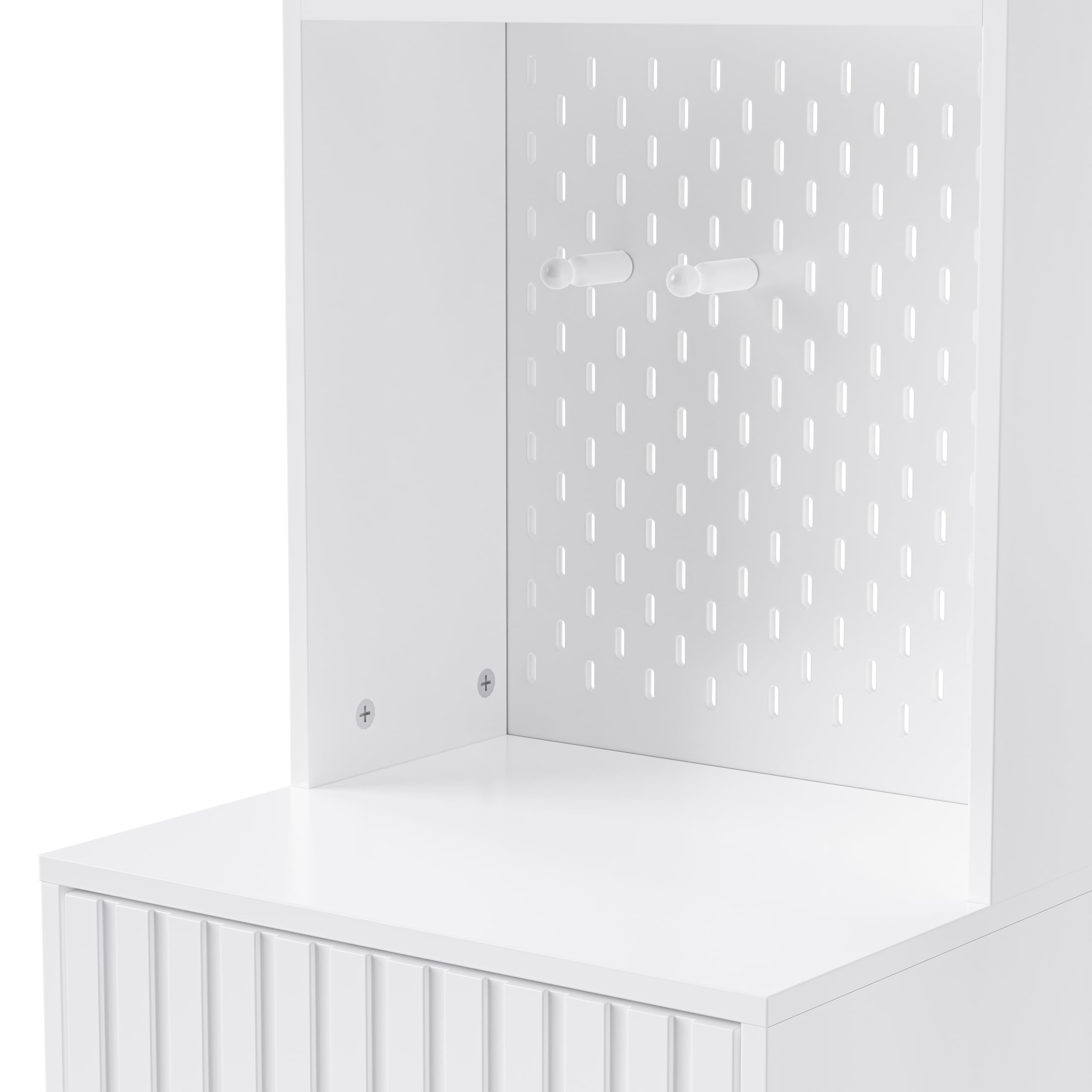 Garderobenset, Komplett-Set Flurgarderobe mit Sitzbank, 4 Haken, Türen & Schubladen - Weiß, Kompaktmaße