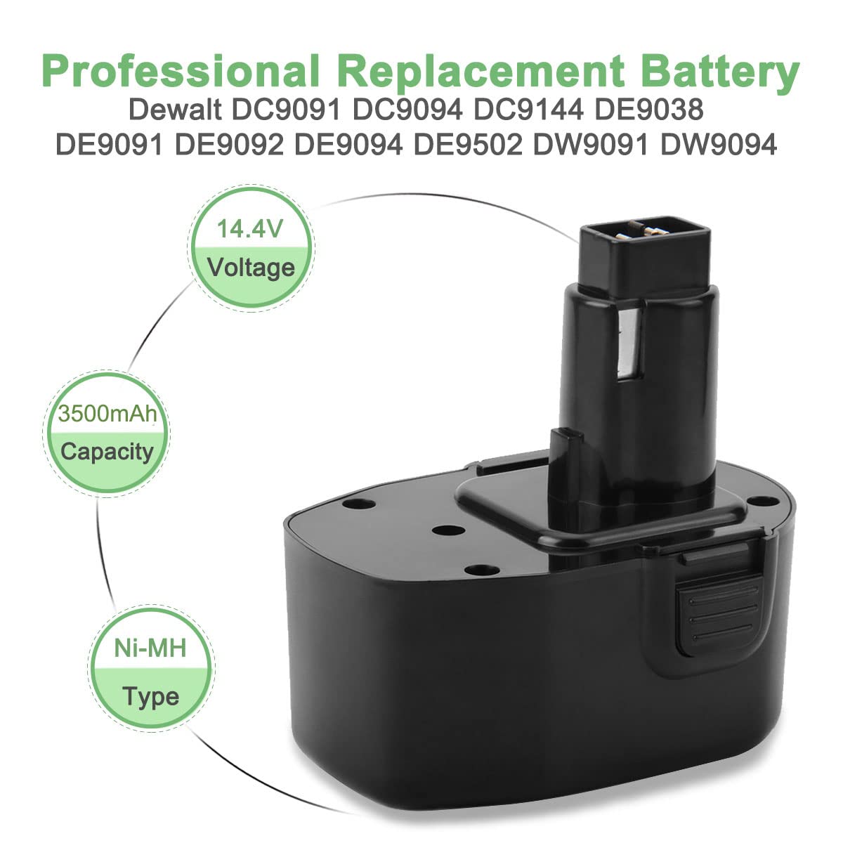 Shentec Ni-MH 14.4V 3500mAh pour Dewalt Batterie DC9091 DW9091 DC9094 DW9094 DC9091 DE9038 DE9091 DE9092 DC Series