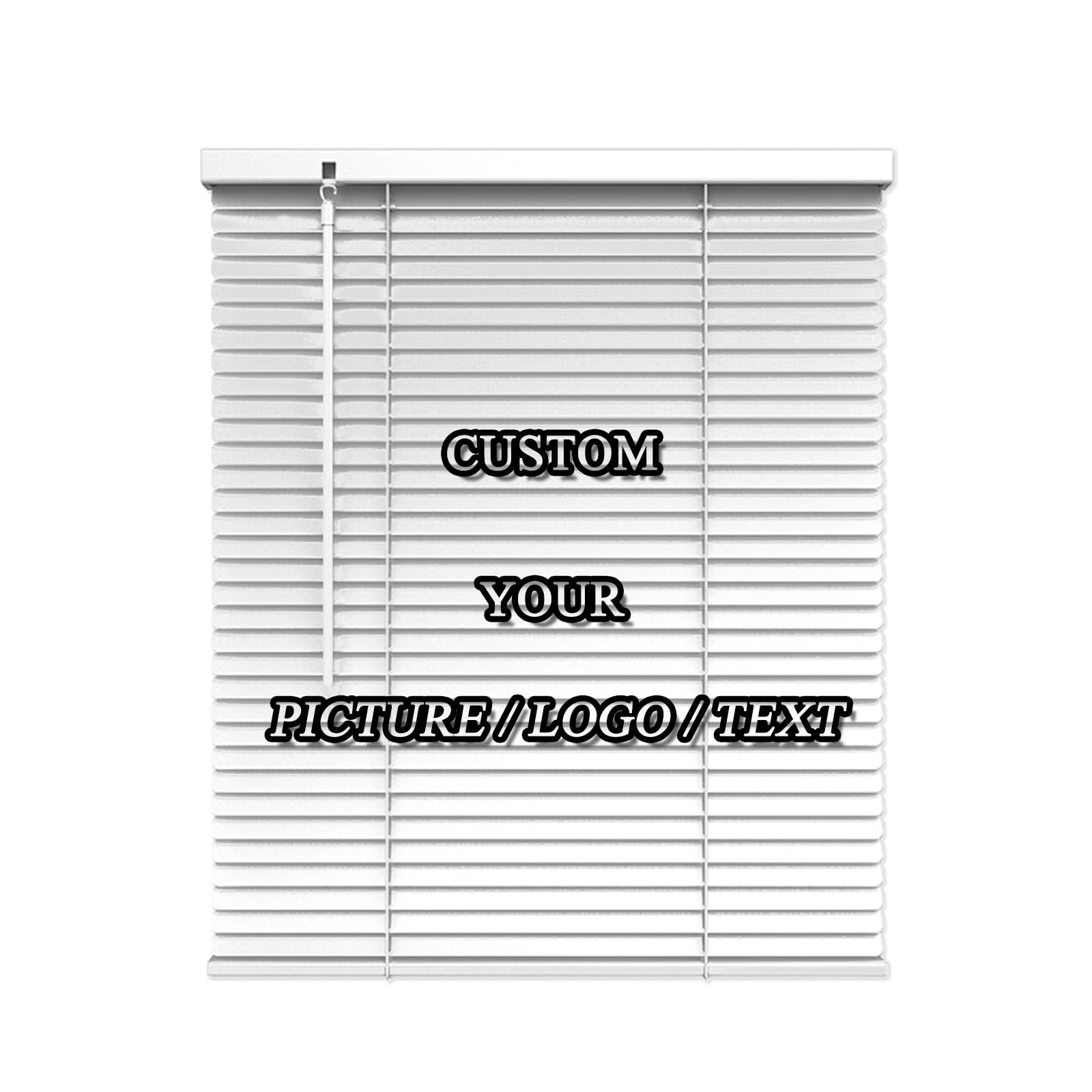 Printed Custom Aluminum Blinds for Indoor Window, Personalized Picture Logo Text 1 inch Horizontal Window Blinds, Anti-UV Adjustment Metal Mini Image Blinds for Office and Home, White(Custom Size)