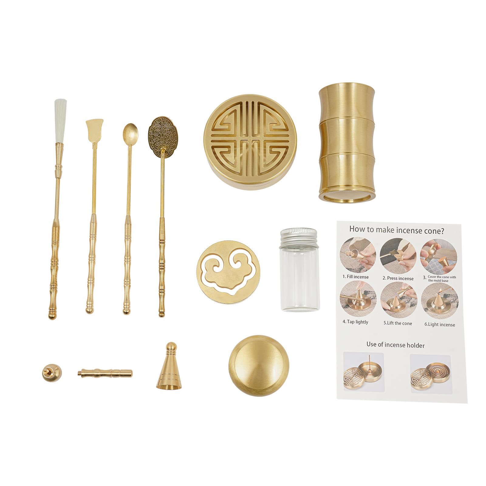 Set di bastoncini di incenso in ottone, per meditazione, lettura, lavoro e applicazioni SPA, oro, rilassati