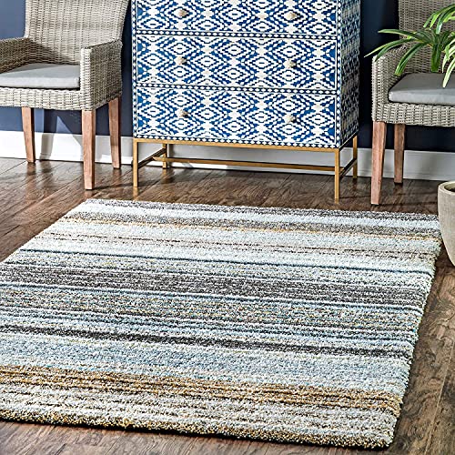 Image of Classie Ombre Pattern Fur Rectangular Carpet, 6X8 Feet, Teal Mixture