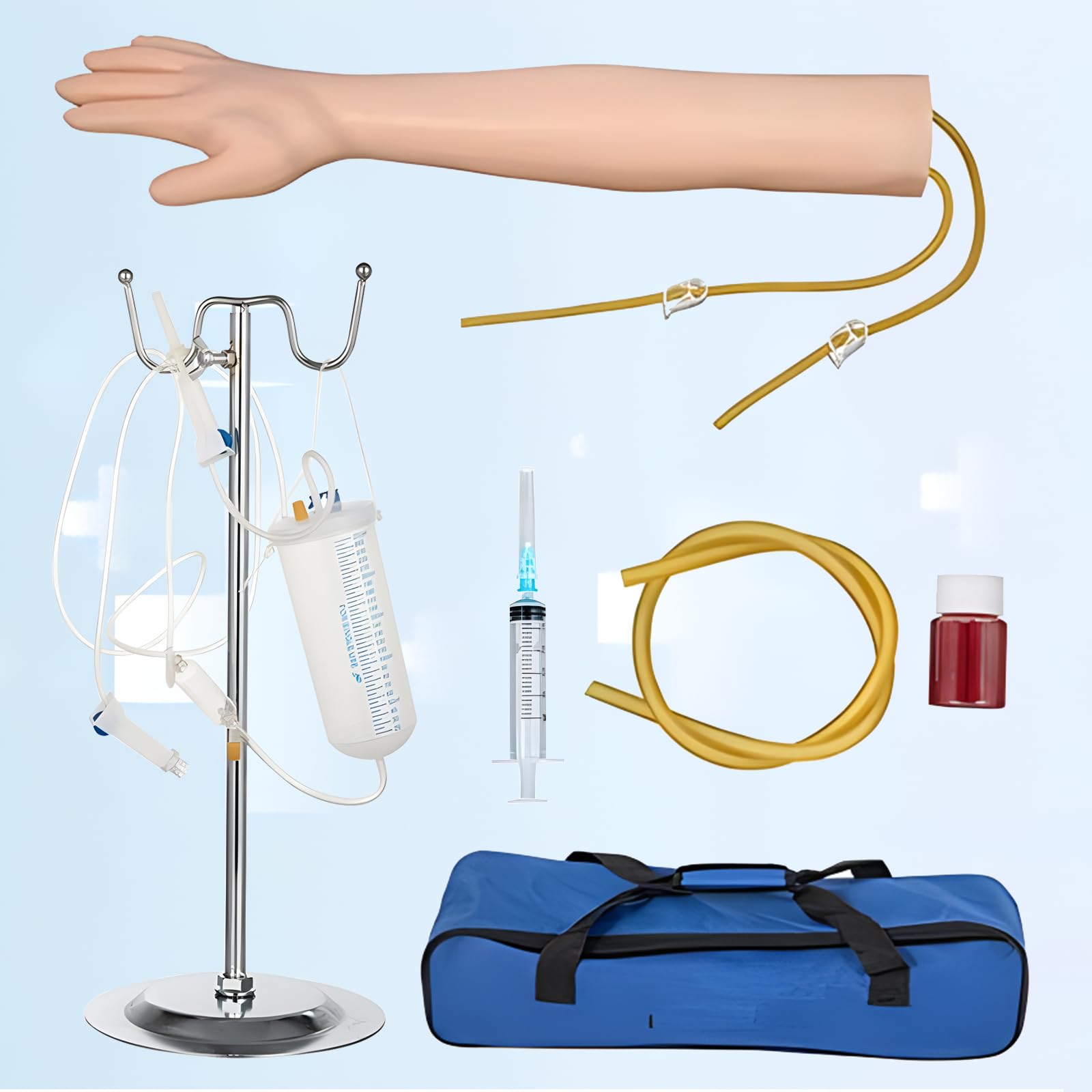 DRXRD Kit Prelievo Sangue Modello di Braccio IV con Set Completo di Accessori e Sacchetti per la Conservazione Kit per la Pratica della Venipuntura