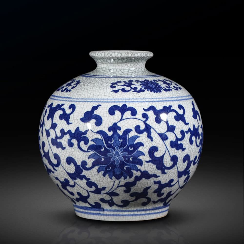 asdchZen Chinoiserie Blue And White Porcelain Vase Jingdezhen Pottery Vase Ice Crack Glaze Flower Arrangement Vase Home Decoration Decoration Gift